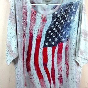 Jess&Jane American Flag Theme, Large,Abstract  Tiny Sequence Slit Shoulder R W B